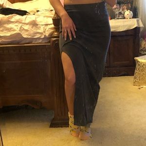 Gray Maxi Skirt with a Slit
